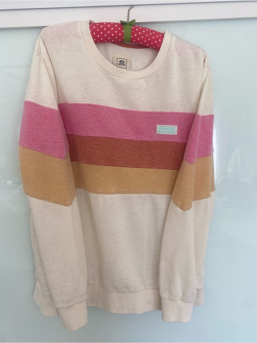 Rip Curl Cream Pink Mustard Striped Crewneck Sweatshirt